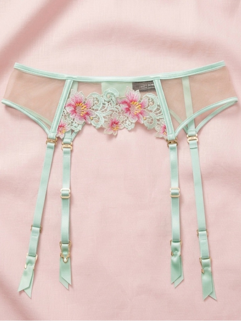 Honey Birdette Mint Floral Embroidered Garter Belt
